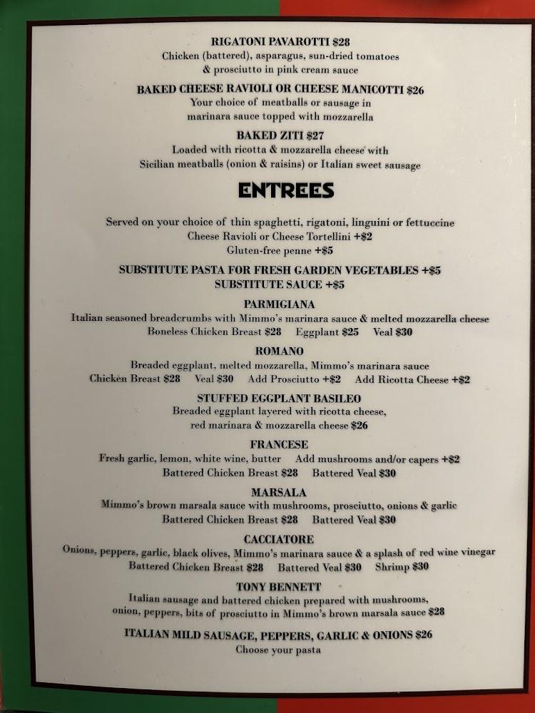 Mimmo's Italian Restaurant Menu image 1
